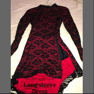 Red and black lace asymmetrical dress
